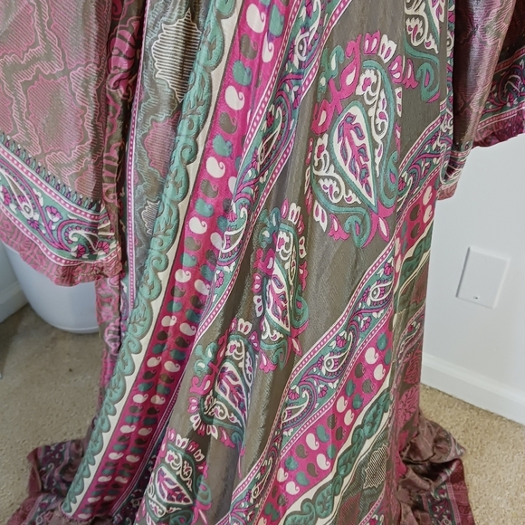 Celina Boho Maxi Womens Dress OSFM Silk Blend Paisley Magenta Wedding Guest - Picture 12 of 12